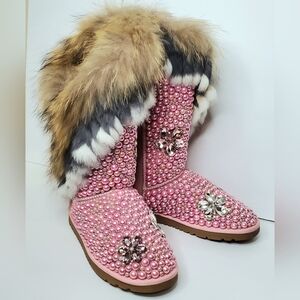 Bling PINK Jeweled Winter Boots New Size 9